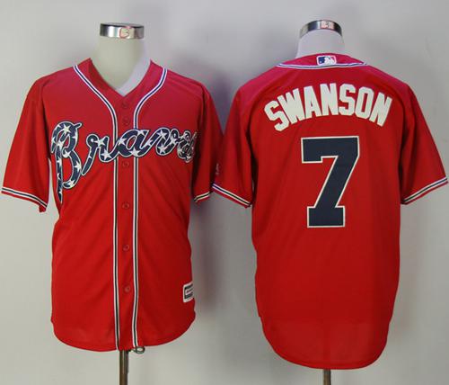Braves #7 Dansby Swanson Red New Cool Base Stitched MLB Jersey